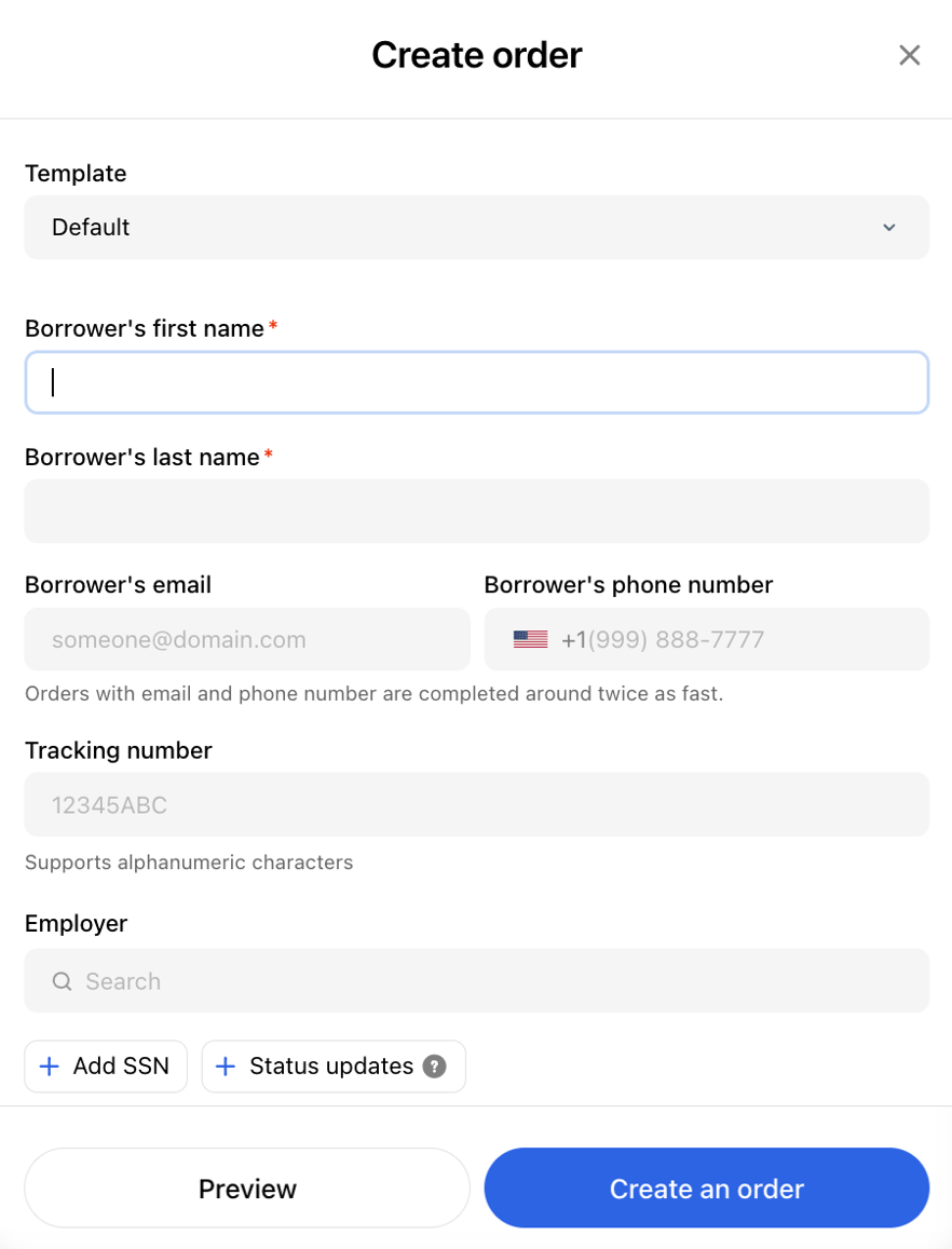 Creating an Order from the Dashboard